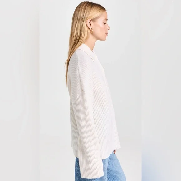 NEW Reformation Fantino Cashmere Collared Cardigan In Gossamer Size XL - Picture 12 of 17